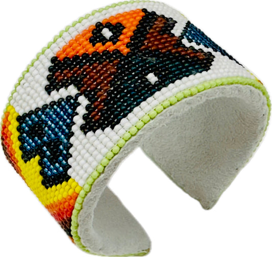 Handmade Beaded White multicolor Leather hard Cuff Bracelet