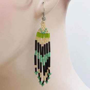 Handmade Beaded Green Seed Bead Earrings