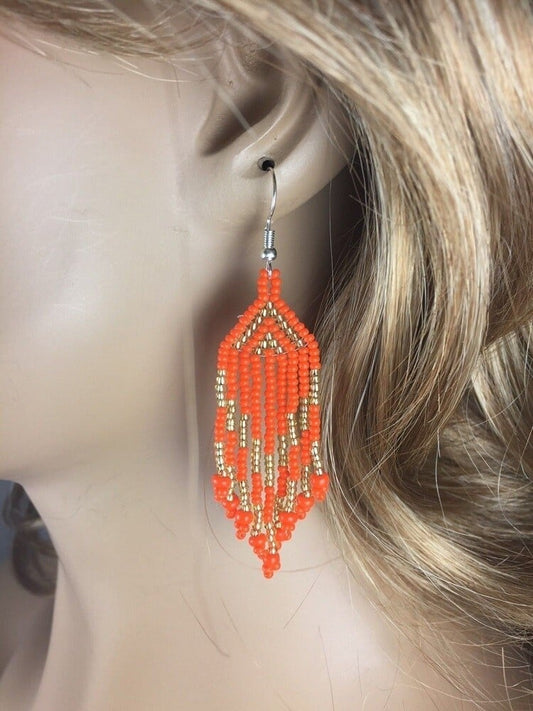 Handmade Beaded Orange Fashion Hook Earrings