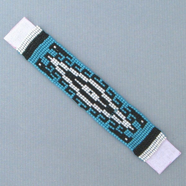 5X1" Blue Black White Handmade Beadwork Applique Crafts Beaded Strip
