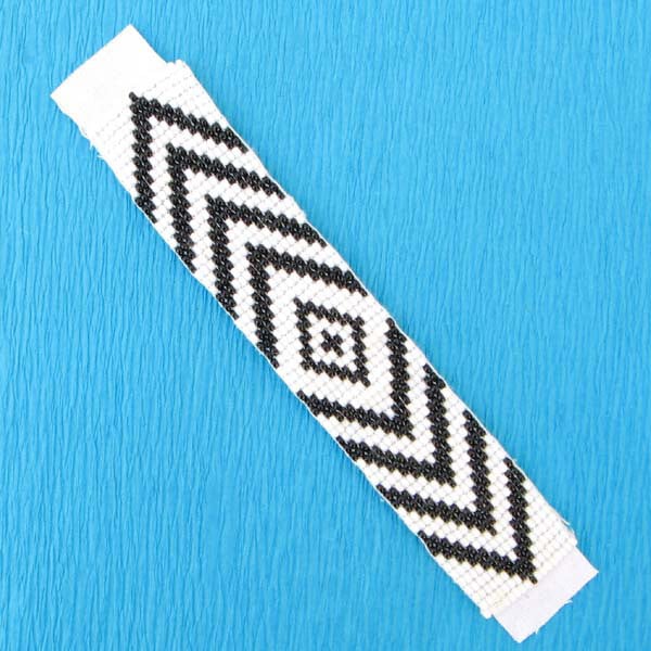 5X1" Black White Seed Beaded Handmade Beadwork Craft Applique Strip