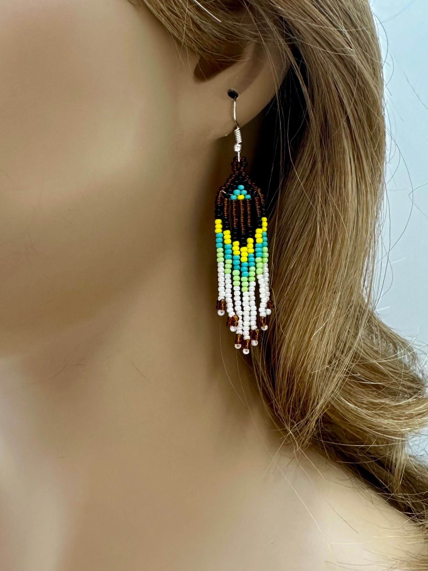 Handmade beaded Hawk Brown necklace earrings set
