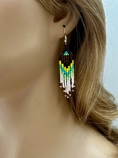 Handmade beaded Hawk Brown necklace earrings set