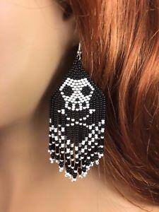 New Skull And Crossbones Black White Handmade Earrings