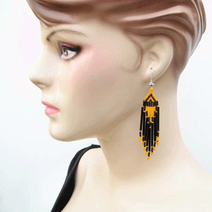 Handmade Beaded Orange Black Seed Bead Earrings