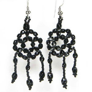 Seed Beaded Black Victorian Cross Statement Necklace Earrings Set