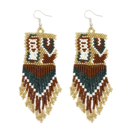 Handmade Beaded Brown Yei Dancer Seed Bead Earrings