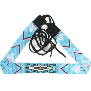 Turquoise Blue Grey Black Seed Beaded Cowboy Hat Band
