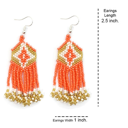 Handmade Beaded Orange Gold White Seed Bead Choker Necklace Earrings Set