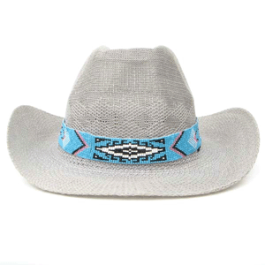 Turquoise Blue Grey Black Seed Beaded Cowboy Hat Band