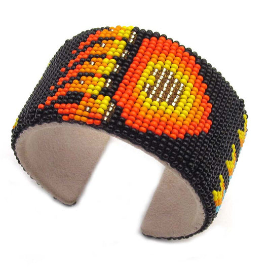 Handmade Black Orange gold Fire Bear Paw Seed Bead Bracelet - Nature-Inspired Charm
