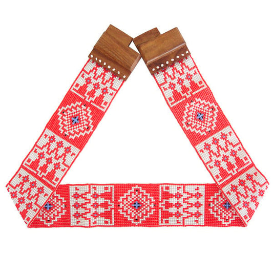 Stretchable Seed Bead Beaded Belt With Wood Buckle