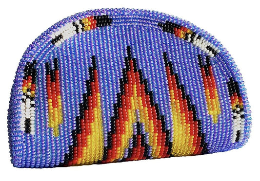 Hand Beaded Native American Inspired Ethnic Style Seed Bead Coin Purse - Blue Fire