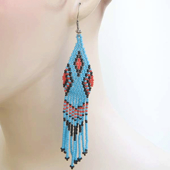 Cyan Blue & Red Ethnic Beaded hook Earrings