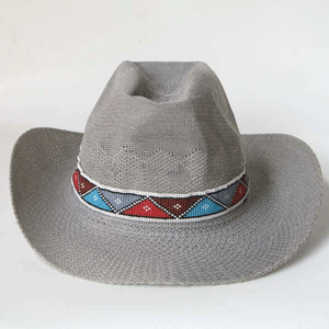 Turquoise Blue Brown Grey White Seed Beaded Cowboy Hat Band