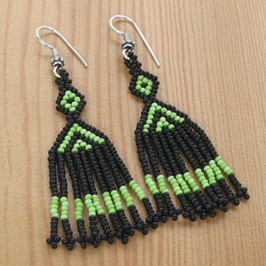 Black Green Egyptian Art Beaded Choker Necklace Earrings