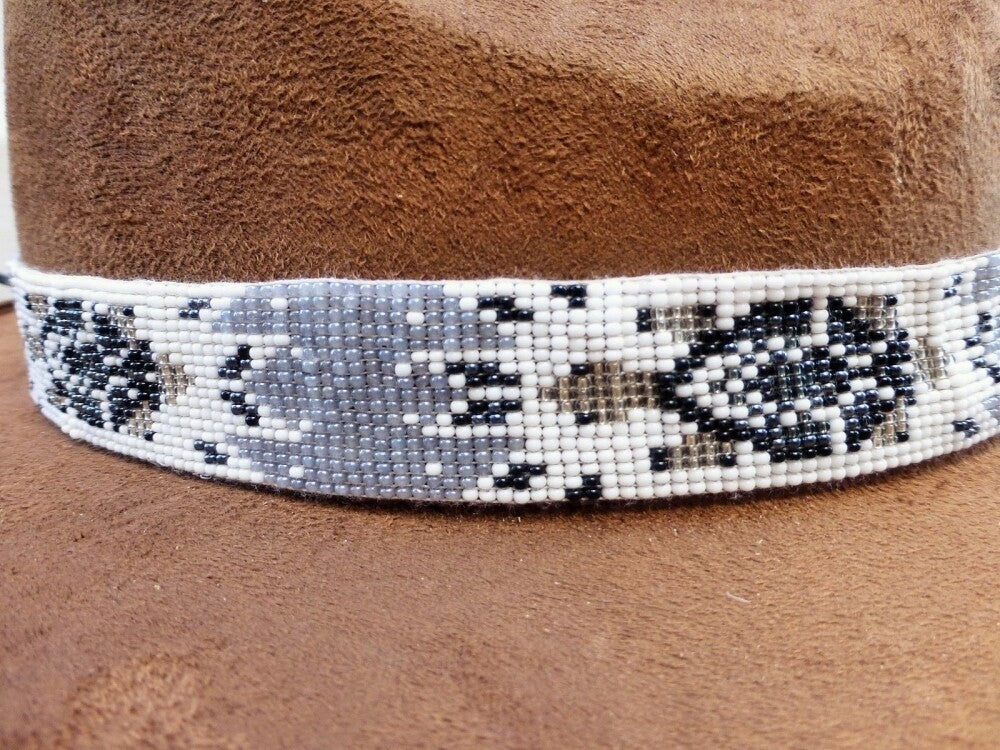 Handmade Beaded Grey White Turtle Cowboy Style Hatband