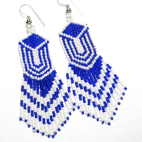 Handmade Beaded Blue White Seed Bead Earrings