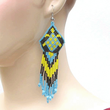 Turquoise Yellow Seed Beaded Turtle Earrings