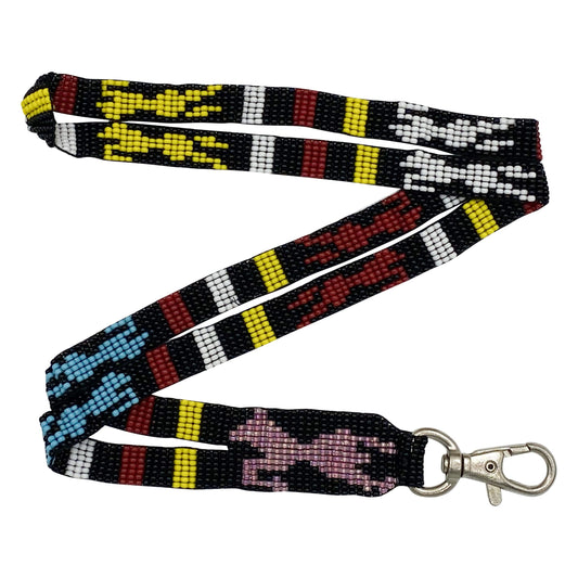 Black Pink Blue Yellow Horse Beadwork Beaded Lanyard