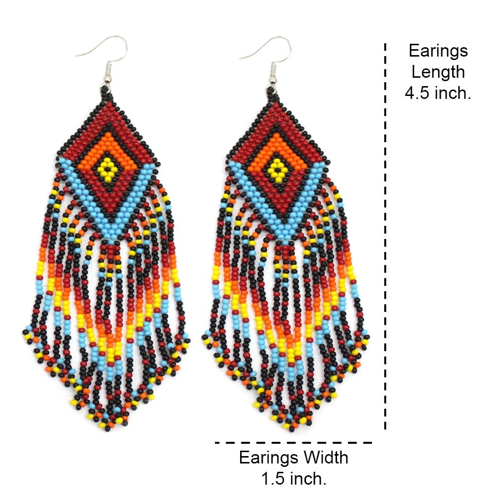 Native Style Multi-Color Beaded Handmade Long Fashion Hook Earrings