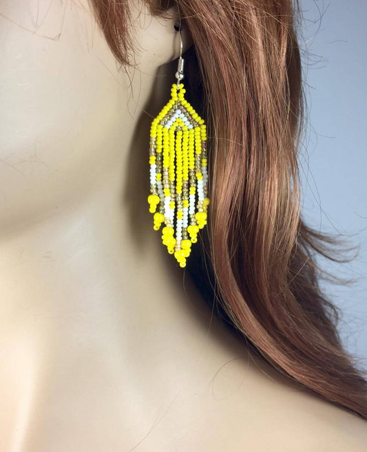Handmade Small Yellow Beaded Fashion Earrings
