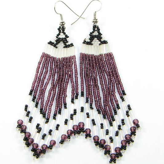 Handmade Seed Beaded Purple White Seed Bead Earrings Handmade