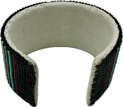 Handmade Black multicolor Flower Leather Cuff Bracelet