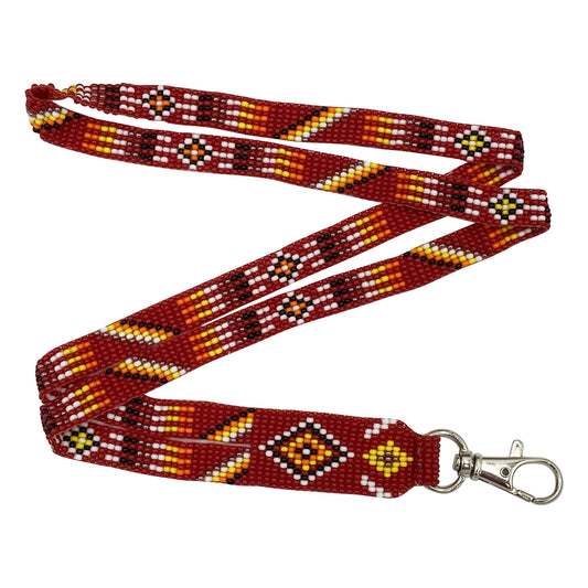 Brown Yellow Beaded Medicine Man's Eye Beadwork Lanyard Id Holder