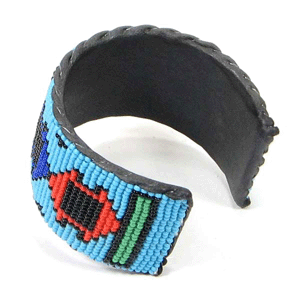 Handmade Beaded Multicolored Geometric Pattern Leather Cuff Bracelet - Adjustable Unisex Bracelet