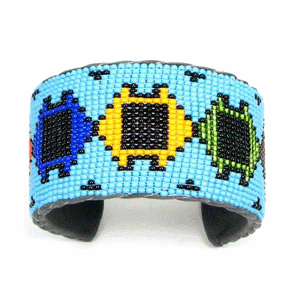 Handmade Beaded Multicolored Geometric Pattern Leather Cuff Bracelet - Adjustable Unisex Bracelet