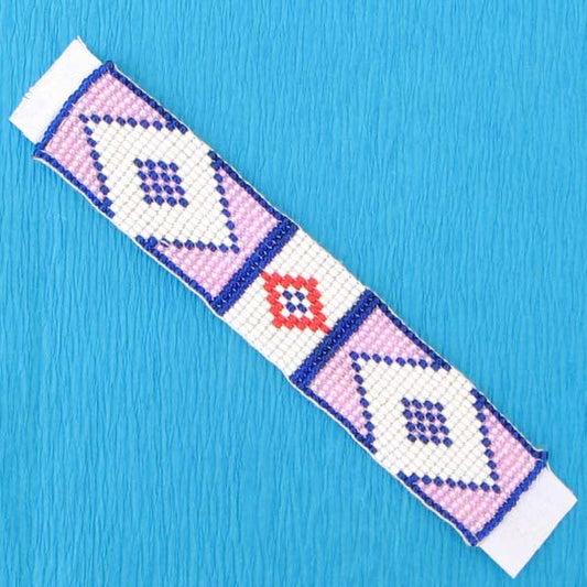 5X1" Pink White Blue Red Seed Beaded Applique Sew Iron Craft Strip