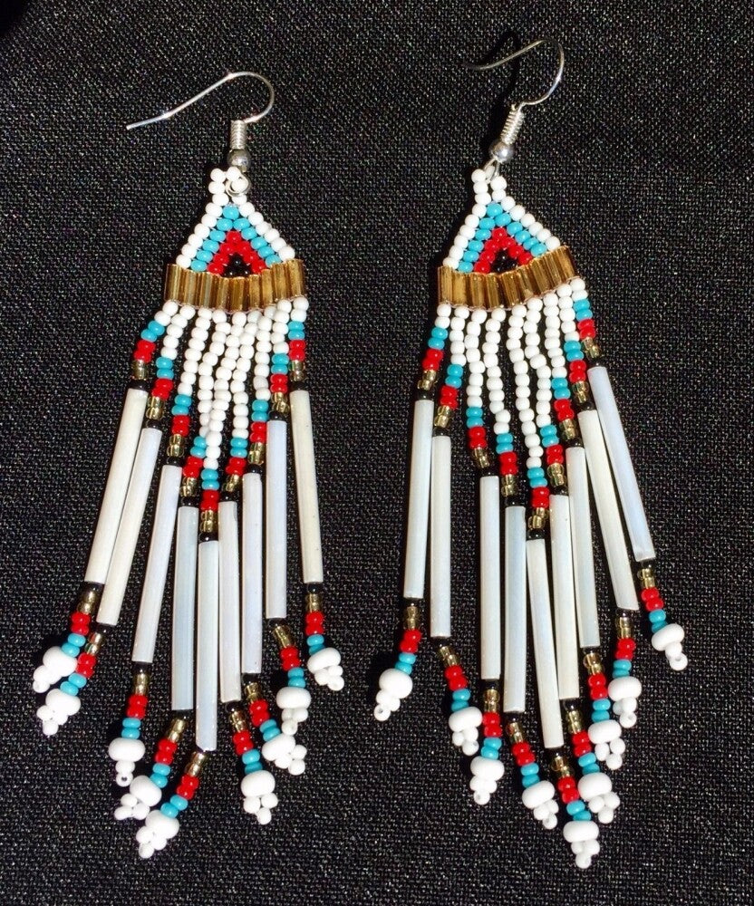 Handmade Beaded White Chandelier Earrings