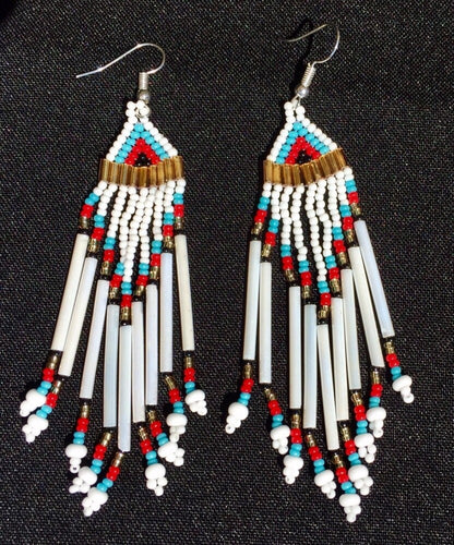 Handmade Beaded White Chandelier Earrings
