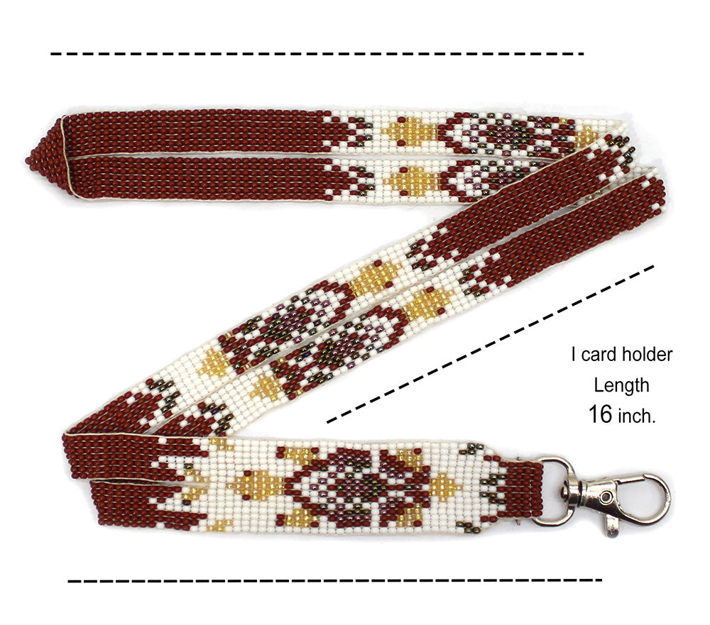 Handmade beaded Turtle design Brown White Lanyard