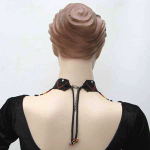 Handmade Beaded Black Seed Bead Fire Colors Medallion Necklace