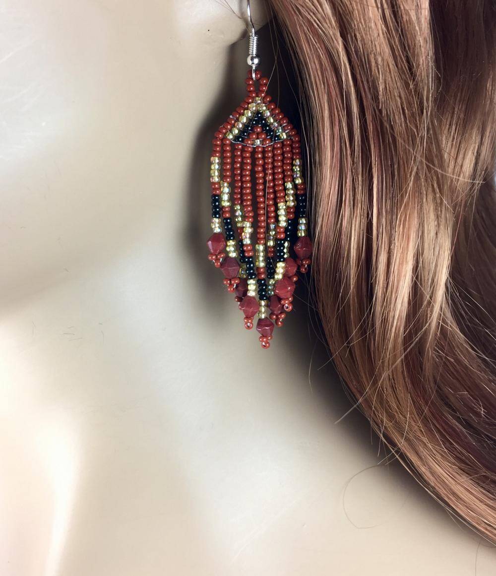 Handmade Small Maroon Beaded Fashion Earrings