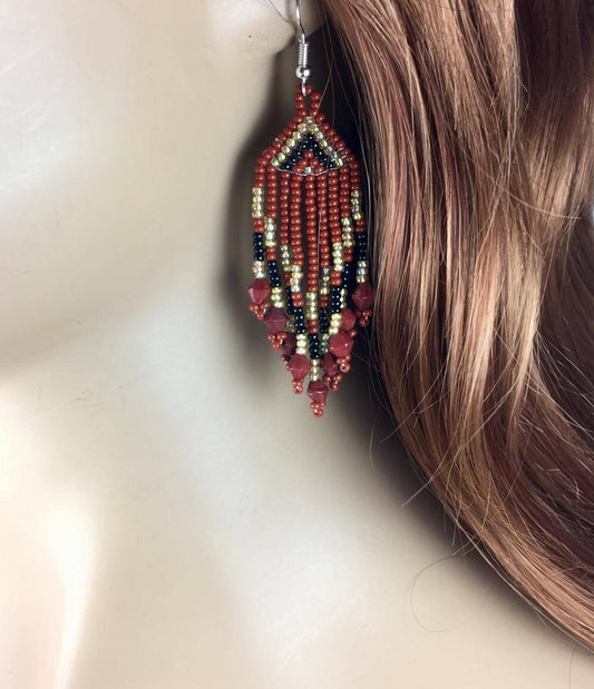 Handmade Small Maroon Beaded Fashion Earrings