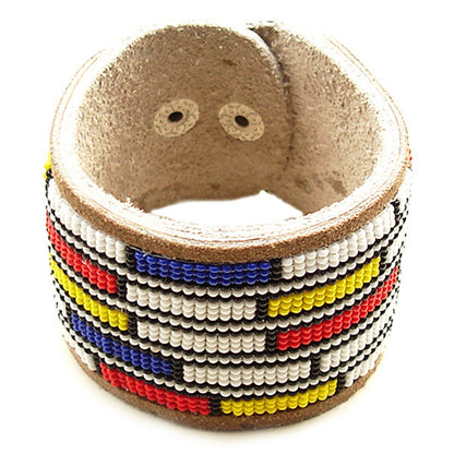 Adjustable Handmade Multicolored Beaded Leather Soft Cuff Bracelet | Unisex Bracelet