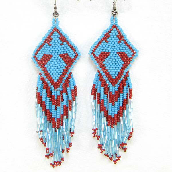 Handmade Beaded Blue Seed Bead Eagle Earrings
