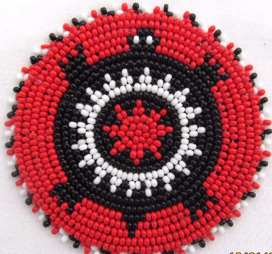 Red Black Turtle Beaded Rosette 2-1/2 Inch