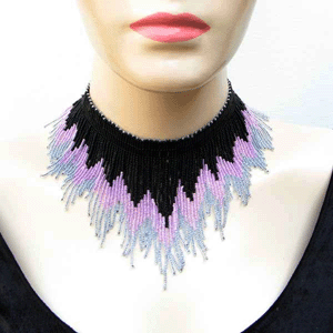 Handmade Beaded Black Pink Seed Bead Choker Necklace