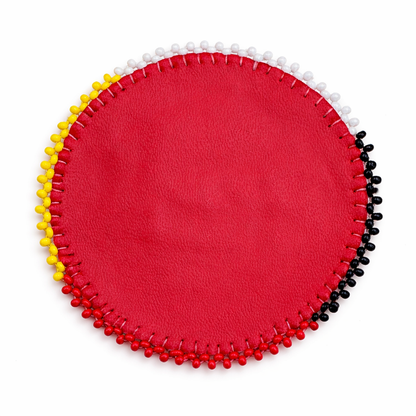 Handcrafted Czech Beaded Rosette – 2.5” Spiral Design in Red, Yellow, Black & White