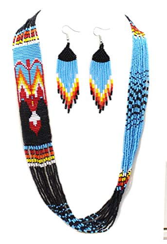 Vibrant Blue Eagle Beaded Necklace & Earrings Set