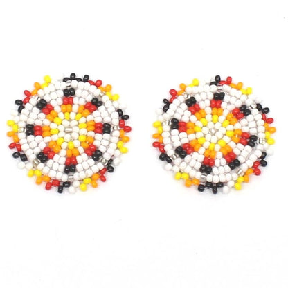Handmade beaded 2x1.2 inch White rosette/applique
