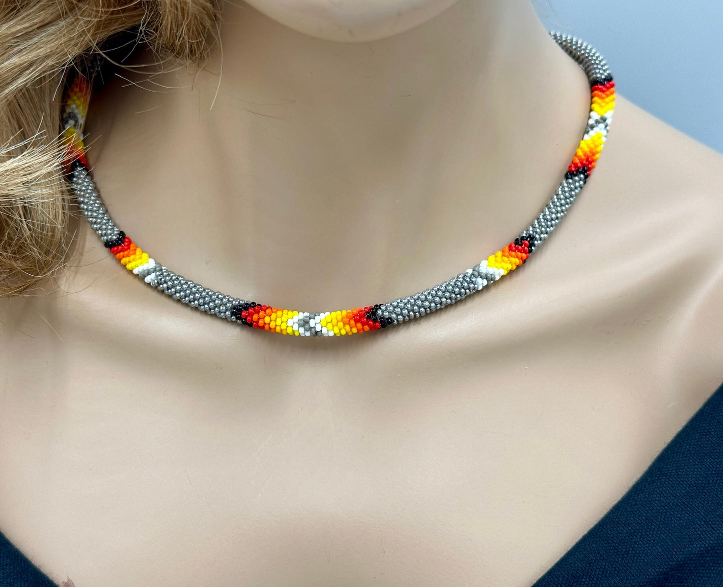 Handmade beaded Gray woven Rope necklace
