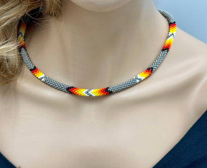 Handmade beaded Gray woven Rope necklace