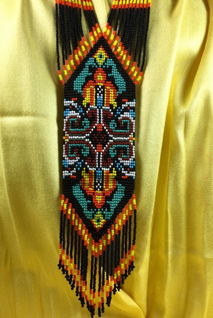 New Handmade Black Multi-Colored Long Necklace Earring Set