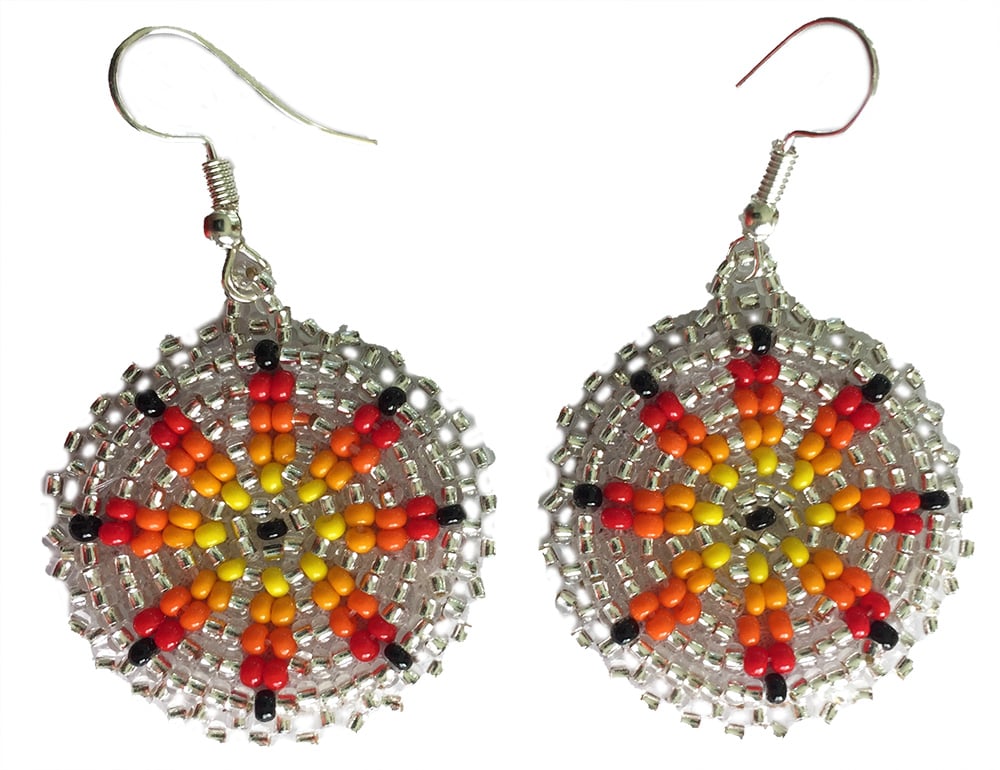 Handmade Beaded Cute Round Silver Earrings