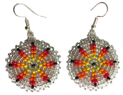 Handmade Beaded Cute Round Silver Earrings